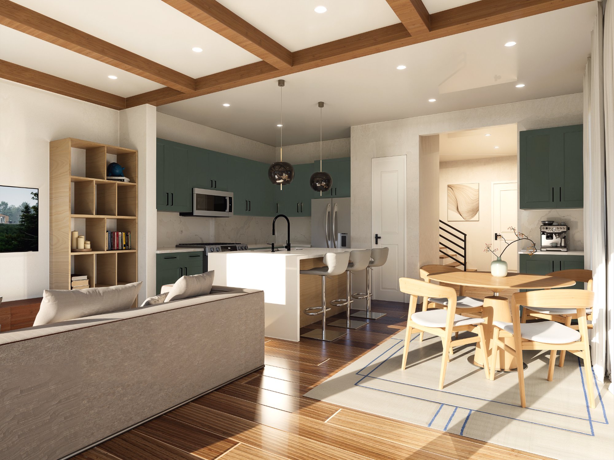 Interior detail — quartz countertops and custom cabinetry