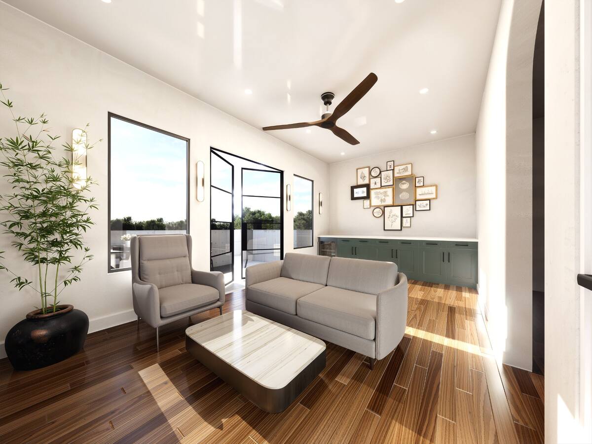 Third floor — game room with rooftop terrace access