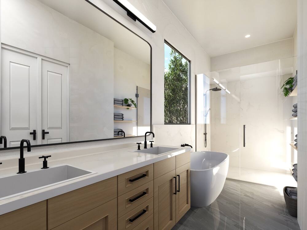 Second floor — master bath, soaking tub, dual vanity